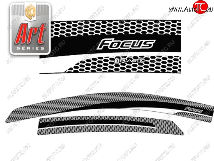 2 159 р. Дефлектора окон CA-Plastic  Ford Focus  2 (2004-2008)  седан дорестайлинг (Серия Art белая, Без хром.молдинга)  с доставкой в г. Керчь