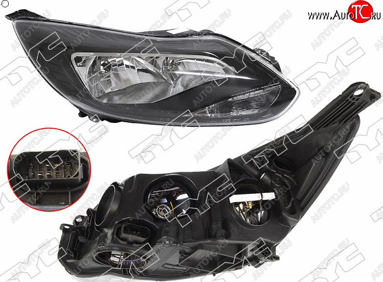 9 949 р. Правая фара (чёрная, с корректором) TYC Ford Focus 3 универсал дорестайлинг (2010-2015)  с доставкой в г. Керчь