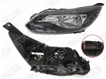 Левая фара (чёрная, с корректором) TYC Ford Focus 3 хэтчбэк дорестайлинг (2010-2015)