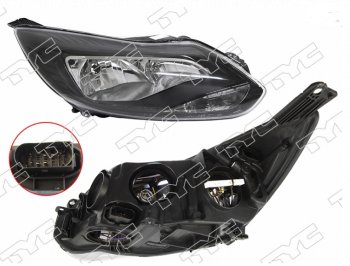 Правая фара (чёрная, с корректором) TYC Ford Focus 3 хэтчбэк дорестайлинг (2010-2015)