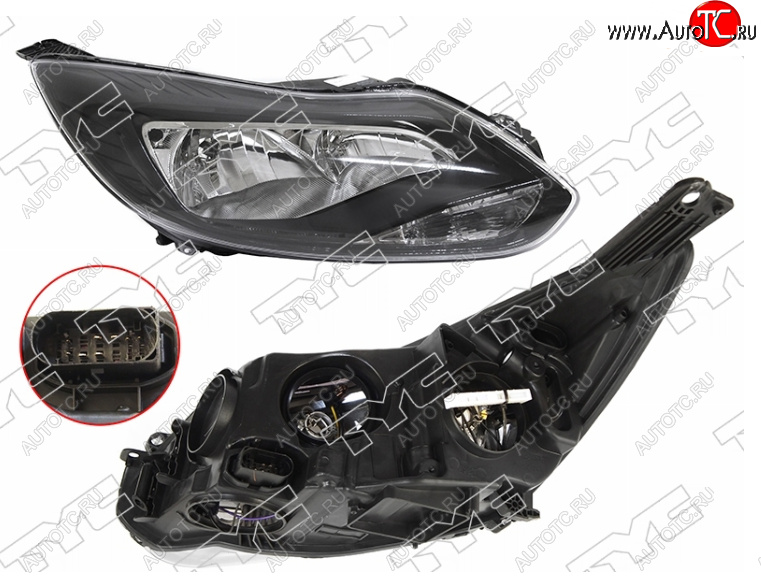 10 649 р. Правая фара (чёрная, с корректором) TYC Ford Focus 3 универсал дорестайлинг (2010-2015)  с доставкой в г. Керчь