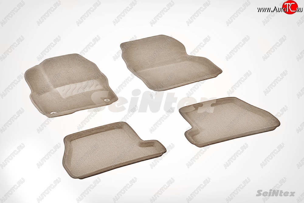 6 709 р. Коврики в салон (АКПП) SeiNtex Premium 3D 4 шт. (ворсовые, бежевые)  Ford Focus  3 (2010-2019) универсал дорестайлинг, хэтчбэк дорестайлинг, седан дорестайлинг, седан рестайлинг, универсал рестайлинг, хэтчбэк рестайлинг  с доставкой в г. Керчь