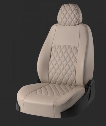 Чехлы для сидений Lord Autofashion Турин Ромб (экокожа, Trend Sport, спинка и сиденье 60/40 без подлокотника, 3 Г-образных подголовника) Ford Focus  3 (2010-2019) универсал дорестайлинг, хэтчбэк дорестайлинг, седан дорестайлинг, седан рестайлинг, универсал рестайлинг, хэтчбэк рестайлинг (Бежевый, вставка бежевая, строчка бежевая)