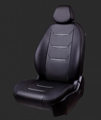 Чехлы для сидений Lord Autofashion Турин 2 (экокожа, Trend, спинка и сиденье 60/40 без подлокотника, 3 Г-образных подголовника) Ford Focus  3 (2010-2019) универсал дорестайлинг, хэтчбэк дорестайлинг, седан дорестайлинг, седан рестайлинг, универсал рестайлинг, хэтчбэк рестайлинг (Черный, вставка черная/серая, строчка серая)