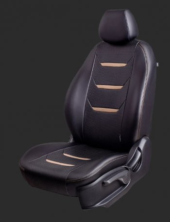 Чехлы для сидений Lord Autofashion Турин 2 (экокожа, Trend, спинка и сиденье 60/40 без подлокотника, 3 Г-образных подголовника) Ford Focus  3 (2010-2019) универсал дорестайлинг, хэтчбэк дорестайлинг, седан дорестайлинг, седан рестайлинг, универсал рестайлинг, хэтчбэк рестайлинг (Черный, вставка черный и бежевый, строчка бежевая)