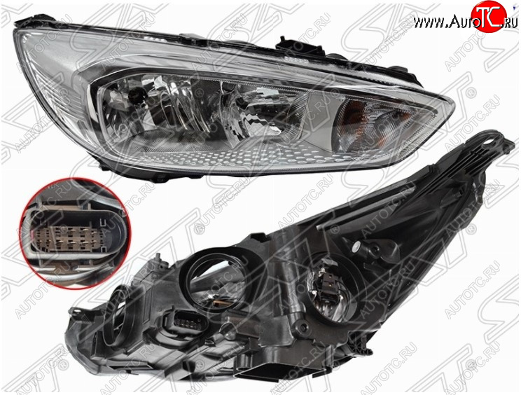 5 399 р. Передняя правая фара SAT (хром, с электрокорректором) Ford Focus 3 седан рестайлинг (2014-2019)  с доставкой в г. Керчь