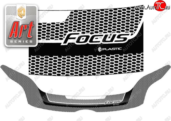 2 399 р. Дефлектор капота CA-Plastiс  Ford Focus  3 (2010-2015) хэтчбэк дорестайлинг (Серия Art графит)  с доставкой в г. Керчь