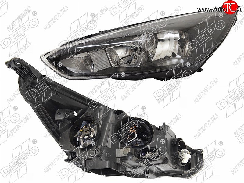 21 199 р. Левая фара DEPO (черная, диодная, с электрокорректором) Ford Focus 3 седан рестайлинг (2014-2019)  с доставкой в г. Керчь