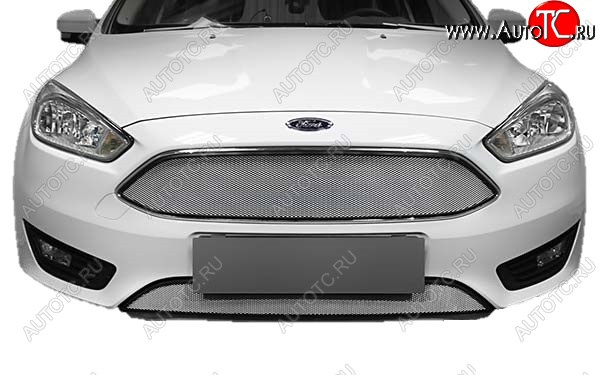 1 479 р. Защитная сетка радиатора Russtal Ford Focus 3 седан рестайлинг (2014-2019) (Верхняя чёрная)  с доставкой в г. Керчь