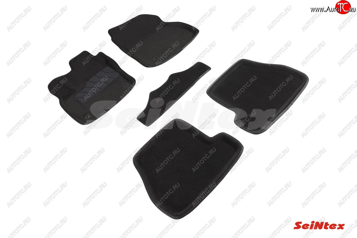 5 449 р. Комплект 3D ковриков в салон (ворсовые / чёрные) (МКПП) Seintex Ford Focus 3 седан рестайлинг (2014-2019)  с доставкой в г. Керчь