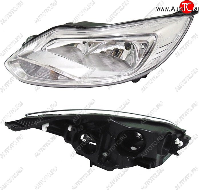 5 249 р. Левая фара SAT (хром)  Ford Focus  3 (2010-2015) универсал дорестайлинг, хэтчбэк дорестайлинг, седан дорестайлинг  с доставкой в г. Керчь