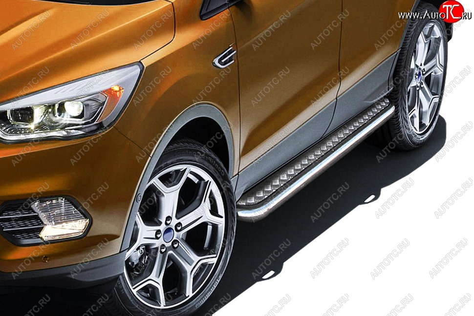 16 999 р. Защита порогов Slitkoff (d57, с листом) Ford Kuga 2 рестайлинг (2016-2019) (Нержавейка)  с доставкой в г. Керчь