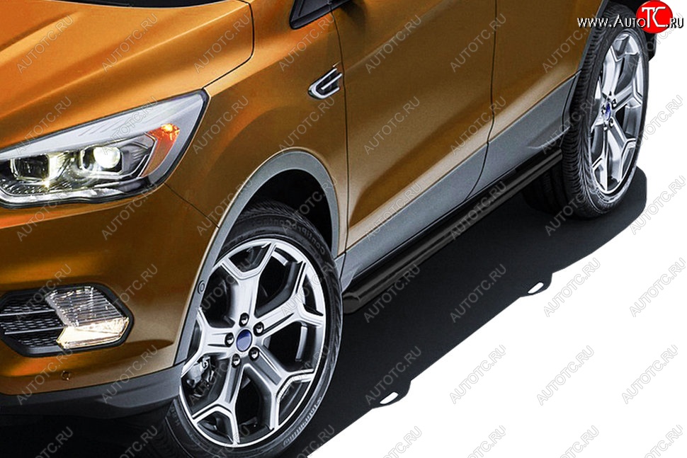 10 999 р. Защита порогов Slitkoff (d57)  Ford Kuga  2 (2016-2019) рестайлинг (Сталь с полимерным покрытием. Цвет: чёрный)  с доставкой в г. Керчь
