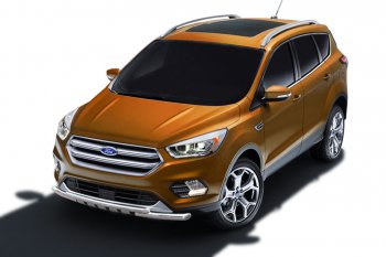 Защита заднего бампера Slitkoff (двойная, d57/42, с декор. элементами) Ford Kuga 2 рестайлинг (2016-2019) (Нержавейка)