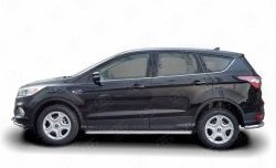 Порожки для ног (Ø42) SLITKOFF Ford Kuga 2 рестайлинг (2016-2019) (лист - алюминий, профиль - нержавейка)