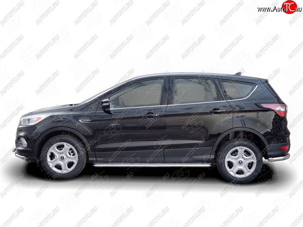24 649 р. Порожки для ног (Ø42) SLITKOFF  Ford Kuga  2 (2016-2019) рестайлинг (лист - алюминий, профиль - нержавейка)  с доставкой в г. Керчь