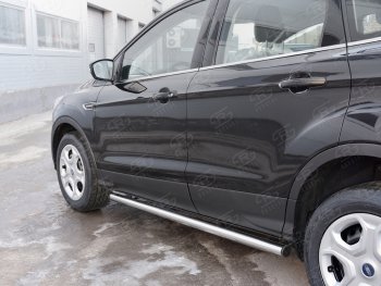 18 799 р. Защита порогов (Ø63 мм) SLITKOFF  Ford Kuga  2 (2016-2019) рестайлинг (с пластиковыми заглушками на торцах)  с доставкой в г. Керчь. Увеличить фотографию 2