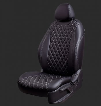Чехлы для сидений Lord Autofashion Байрон (экокожа) Ford Kuga  2 (2013-2019) дорестайлинг, рестайлинг (Черный, вставка черная, строчка серая)