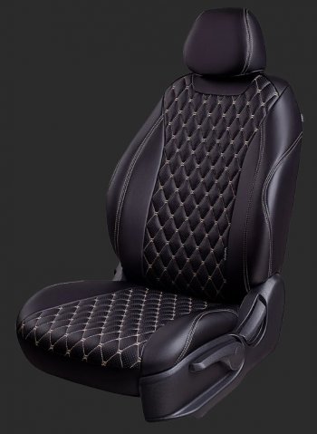 Чехлы для сидений Lord Autofashion Байрон (экокожа, спинка и сиденье 60/40, 3 Г-образных подголовника) Ford Kuga  2 (2013-2019) дорестайлинг, рестайлинг (Черный, вставка черная, строчка бежевая)