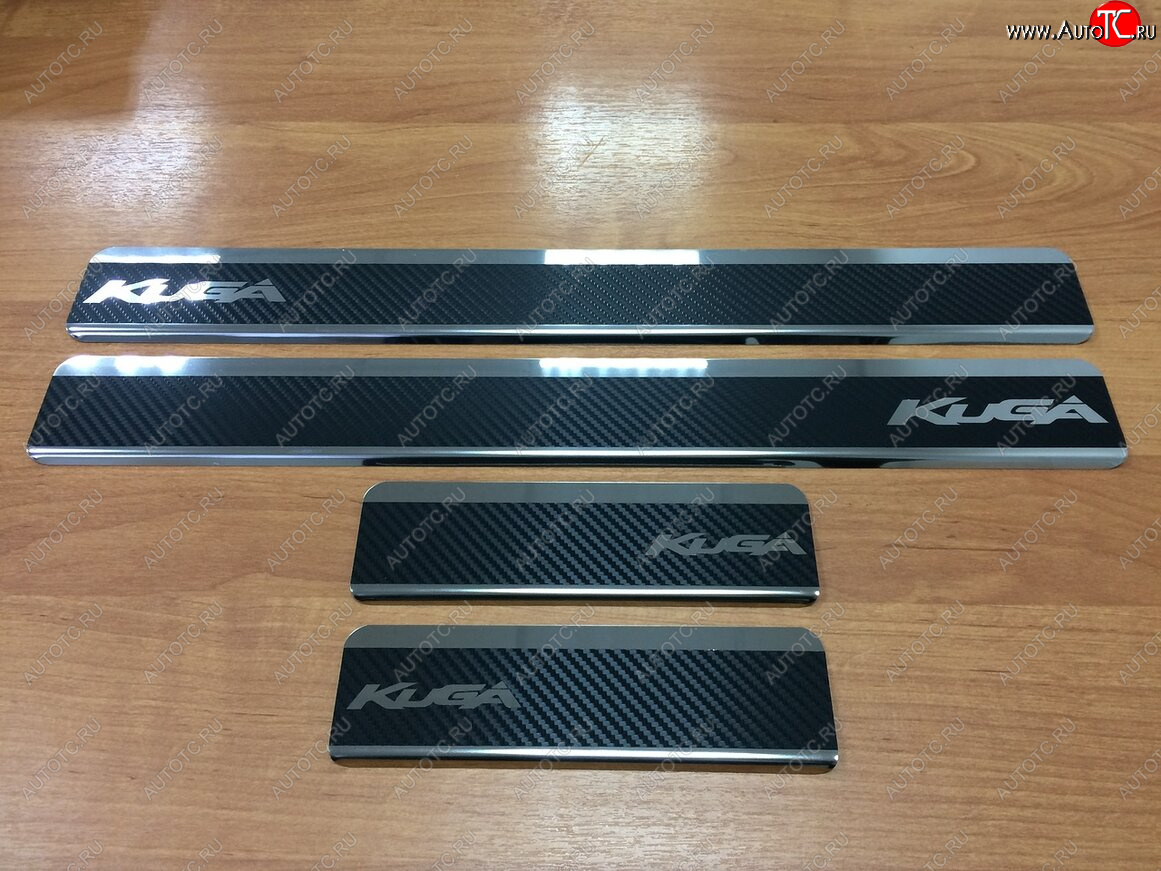 2 489 р. Накладки порожков салона INOX  Ford Kuga  2 (2013-2019) дорестайлинг, рестайлинг (нержавеющая сталь + карбон)  с доставкой в г. Керчь