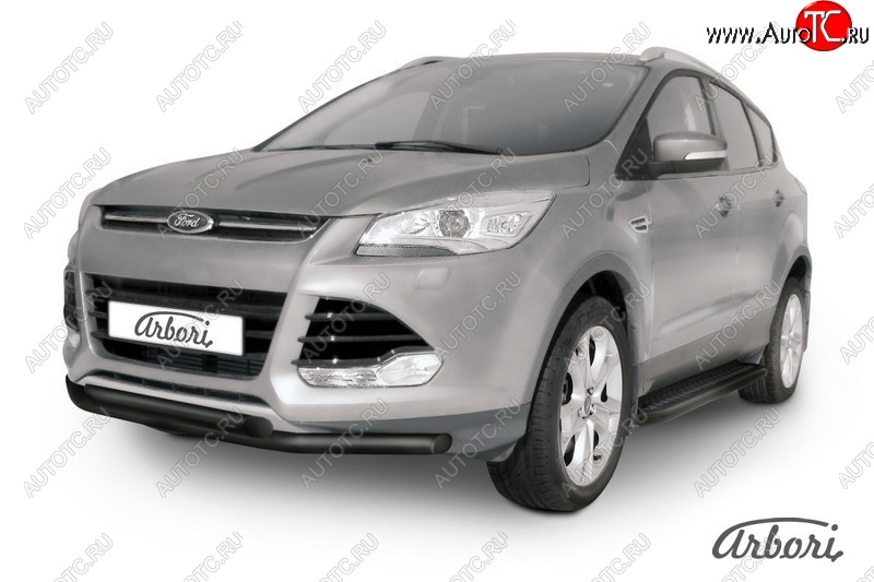 6 119 р. Защита переднего бампера Arbori (черная, 2 трубы d57 mm). Ford Kuga 2 дорестайлинг (2013-2016)  с доставкой в г. Керчь