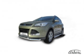 20 519 р. Защита переднего бампера Arbori (нержавейка, 2 трубы d76 и 57 mm) Ford Kuga 2 дорестайлинг (2013-2016)  с доставкой в г. Керчь. Увеличить фотографию 2