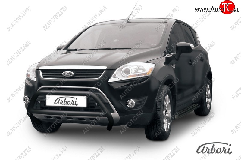 12 788 р. Защита переднего бампера Arbori (низкая с 1 перемычкой, черная, d57 mm) Ford Kuga 1 (2008-2013)  с доставкой в г. Керчь