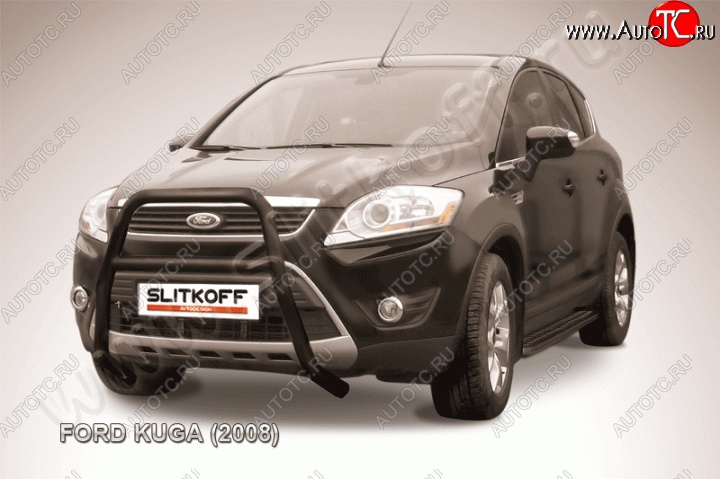 16 899 р. Кенгурятник d57 Slitkoff (высокий, с перемычкой) Ford Kuga 1 (2008-2013) (Цвет: серебристый)  с доставкой в г. Керчь
