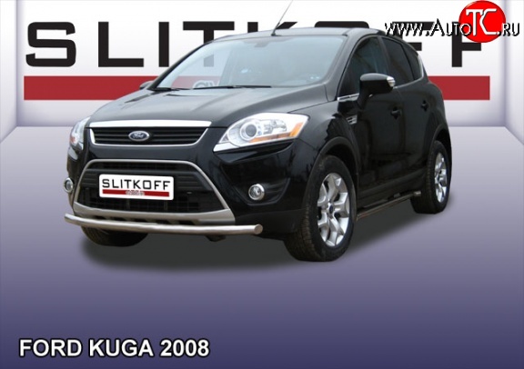 9 999 р. Одинарная защита переднего бампера из трубы диаметром 57 мм Slitkoff  Ford Kuga  1 (2008-2013) (Нержавейка, Полированная)  с доставкой в г. Керчь