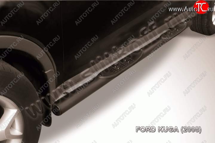 12 399 р. Защита порогов d76 Slitkoff (труба, с поступями)  Ford Kuga  1 (2008-2013) (Цвет: серебристый)  с доставкой в г. Керчь