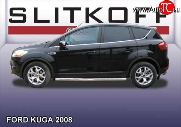 14 999 р. Защита порогов из круглой трубы диаметром 76 мм Slitkoff  Ford Kuga  1 (2008-2013) (Нержавейка, Полированная)  с доставкой в г. Керчь