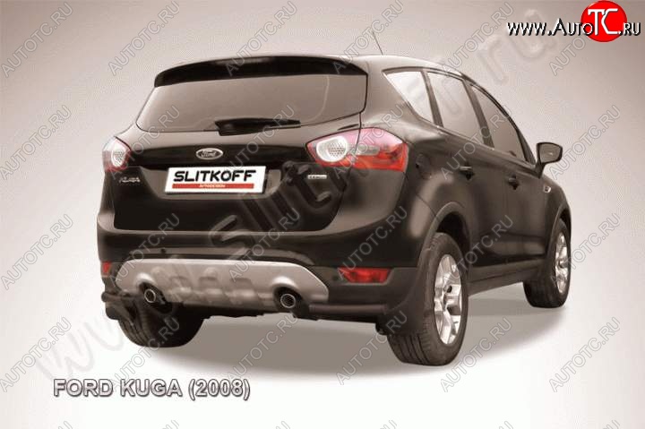 4 549 р. Защита заднего бампера из уголков d57 Slitkoff  Ford Kuga  1 (2008-2013) (Цвет: серебристый)  с доставкой в г. Керчь