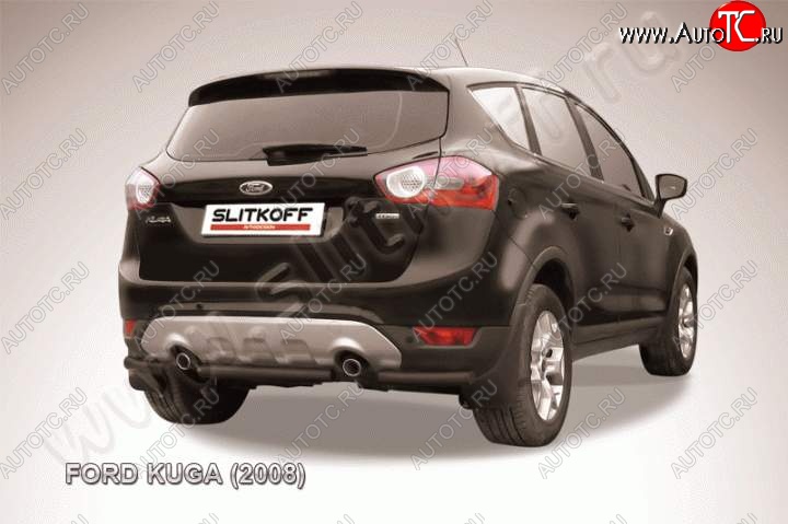 4 549 р. Защита заднего бампера d57 Slitkoff (d57, черная, короткая)  Ford Kuga  1 (2008-2013) (Цвет: серебристый)  с доставкой в г. Керчь