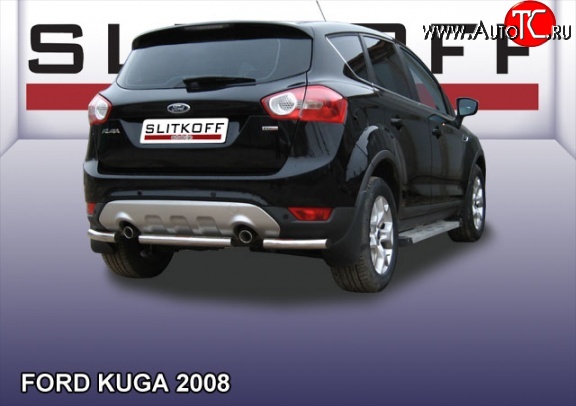 6 499 р. Защита заднего бампера из короткой трубы диаметром 57 мм Slitkoff Ford Kuga 1 (2008-2013) (Нержавейка, Полированная)  с доставкой в г. Керчь