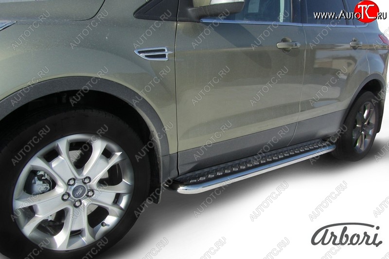 30 749 р. Защита штатных порогов с листом Arbori (нержавейка, алюминий, d57) Ford Kuga 2 дорестайлинг (2013-2016)  с доставкой в г. Керчь