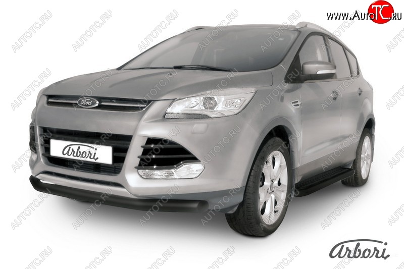 7 019 р. Защита переднего бампера Arbori (черная, 1 труба d76 mm). Ford Kuga 2 дорестайлинг (2013-2016)  с доставкой в г. Керчь