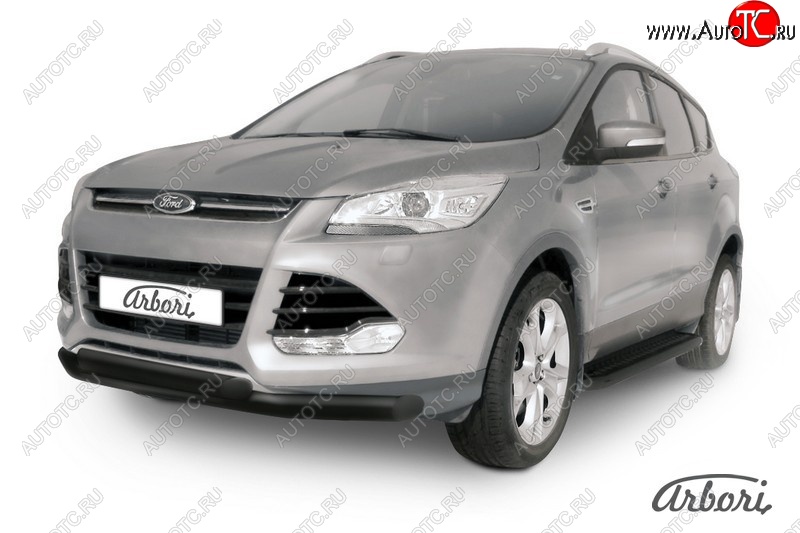 8 369 р. Защита переднего бампера Arbori (черная, 2 трубы d76 и 57 mm) Ford Kuga 2 дорестайлинг (2013-2016)  с доставкой в г. Керчь