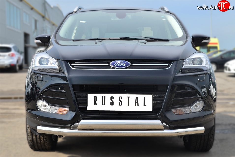 13 999 р. Защита переднего бампера (2 трубыØ75х42 и 63 мм, нержавейка) Russtal Ford Kuga 2 дорестайлинг (2013-2016)  с доставкой в г. Керчь