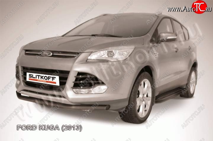 6 899 р. Защита переднего бампера Slitkoff (труба d57)  Ford Kuga  2 (2013-2016) дорестайлинг (Цвет: серебристый)  с доставкой в г. Керчь