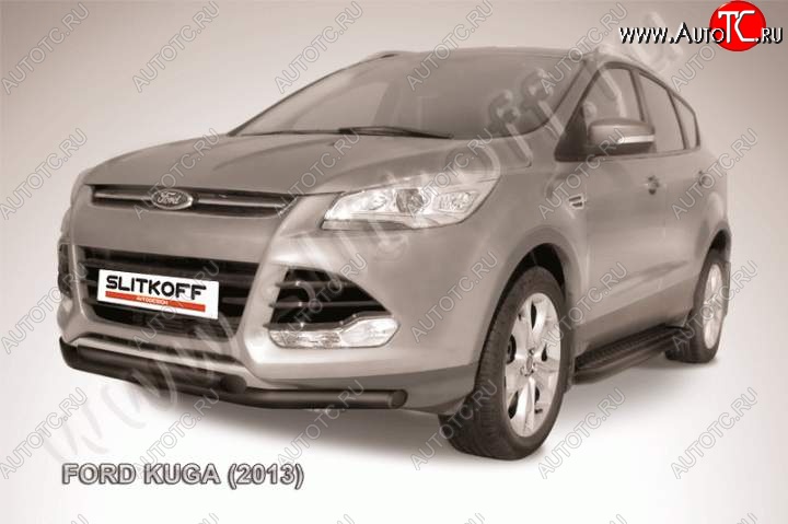 8 199 р. Защита переднего бампера Slitkoff (труба d57/d57) Ford Kuga 2 дорестайлинг (2013-2016) (Цвет: серебристый)  с доставкой в г. Керчь