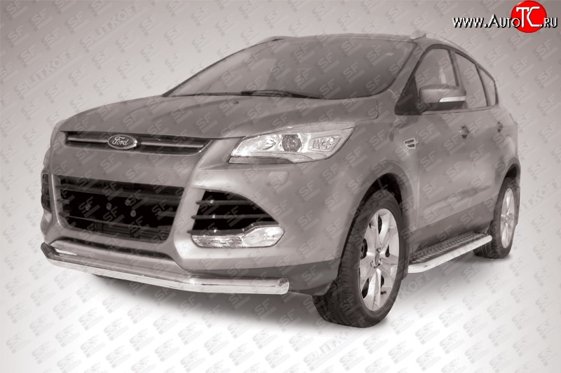 13 499 р. Одинарная защита переднего бампера диаметром 76 мм Slitkoff  Ford Kuga  2 (2013-2016) дорестайлинг (Нержавейка, Полированная)  с доставкой в г. Керчь