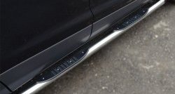 83 999 р. Защита порогов с пластиковыми вставками для ног из круглой трубы диаметром 76 мм Russtal Ford Kuga 2 дорестайлинг (2013-2016) (Защита порогов с со скосами на торцах (вариант 1))  с доставкой в г. Керчь. Увеличить фотографию 5