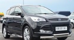 83 999 р. Защита порогов с пластиковыми вставками для ног из круглой трубы диаметром 76 мм Russtal Ford Kuga 2 дорестайлинг (2013-2016) (Защита порогов с со скосами на торцах (вариант 1))  с доставкой в г. Керчь. Увеличить фотографию 6