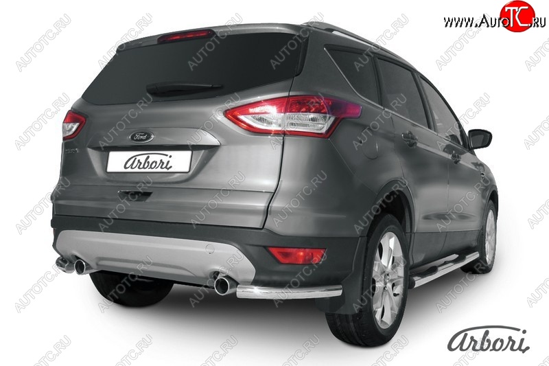 6 389 р. Защита заднего бампера Arbori (уголки, нержавейка, 1 труба d57 mm). Ford Kuga 2 дорестайлинг (2013-2016)  с доставкой в г. Керчь