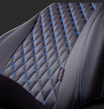 16 749 р. Чехлы для сидений Lord Autofashion Байрон (экокожа, спинка и сиденье 60/40+подлокотник, 3 Г-образных подголовника)  Ford Mondeo (2007-2014) Mk4,BD дорестайлинг, седан, Mk4,DG дорестайлинг, универсал, Mk4,BD рестайлинг, седан, Mk4,DG рестайлинг, универсал (Черный, вставка черная, строчка синяя)  с доставкой в г. Керчь. Увеличить фотографию 2