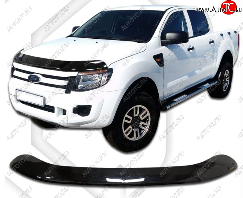 2 199 р. Дефлектор капота CA-Plastic Ford Ranger DoubleCab дорестайлинг (2011-2016) (Classic черный, Без надписи)  с доставкой в г. Керчь
