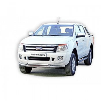 Защита переднего бампера ТехноСфера (Техно Сфера) (двойная, d63.5 mm) Ford Ranger ( DoubleCab,  RapCab) (2011-2016) дорестайлинг