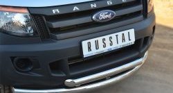 24 499 р. Защита переднего бампера (2 трубыØ76 и 63 мм, нержавейка) SLITKOFF Ford Ranger RapCab дорестайлинг (2011-2016)  с доставкой в г. Керчь. Увеличить фотографию 2