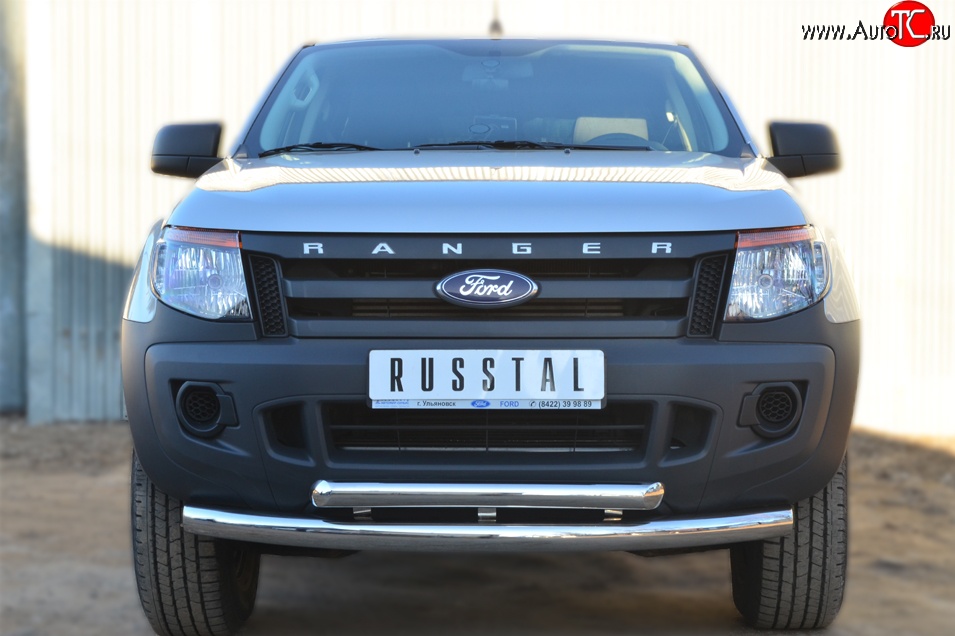 24 499 р. Защита переднего бампера (2 трубыØ76 и 63 мм, нержавейка) SLITKOFF Ford Ranger RapCab дорестайлинг (2011-2016)  с доставкой в г. Керчь