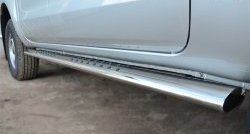 51 899 р. Защита порогов с круглыми вставками для ног из овальной трубы диаметром 120x60 мм SLITKOFF  Ford Ranger  DoubleCab (2011-2016) дорестайлинг  с доставкой в г. Керчь. Увеличить фотографию 3